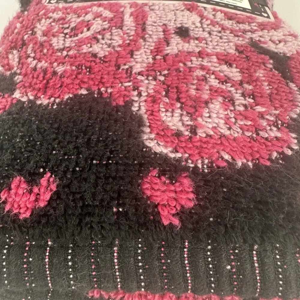 Betsey Johnson Pink Floral Heart Hand Towel Set 2PC Black Cotton Bath Decor